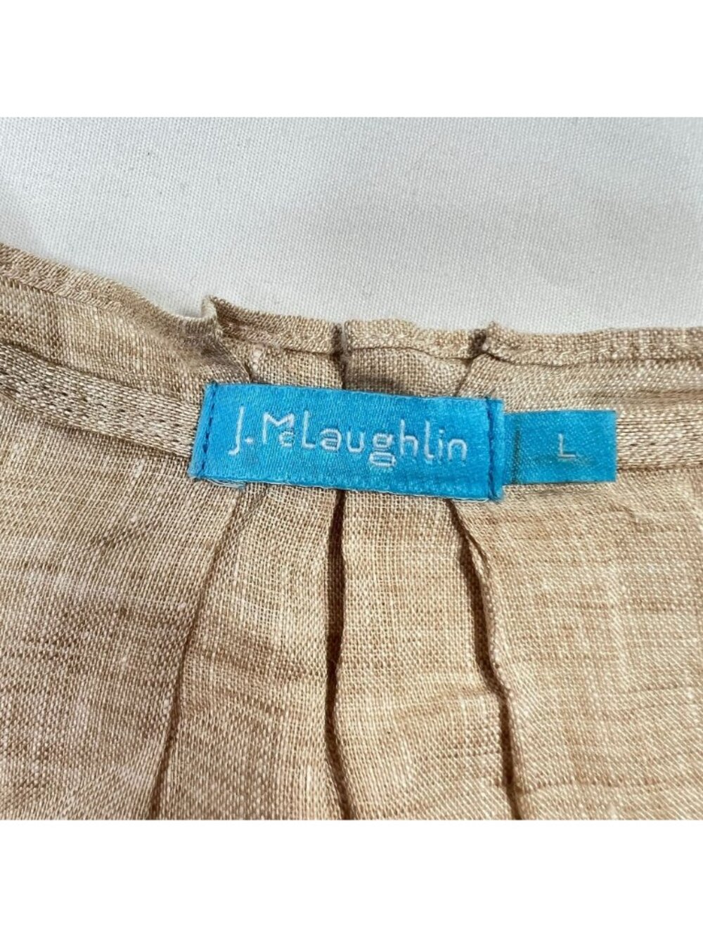 J. McLaughlin Christa Linen Dress Tassel Tiered Shift Neutral Tan Sleeveless LG - Picture 3 of 9